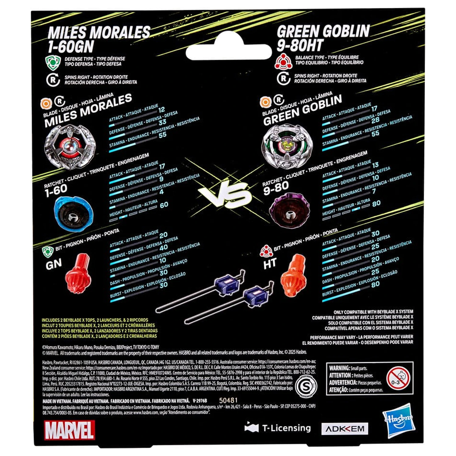 Beyblade X und Marvel Collab Miles Morales 1-60GN vs. Green Goblin 9-80HT Produktfoto