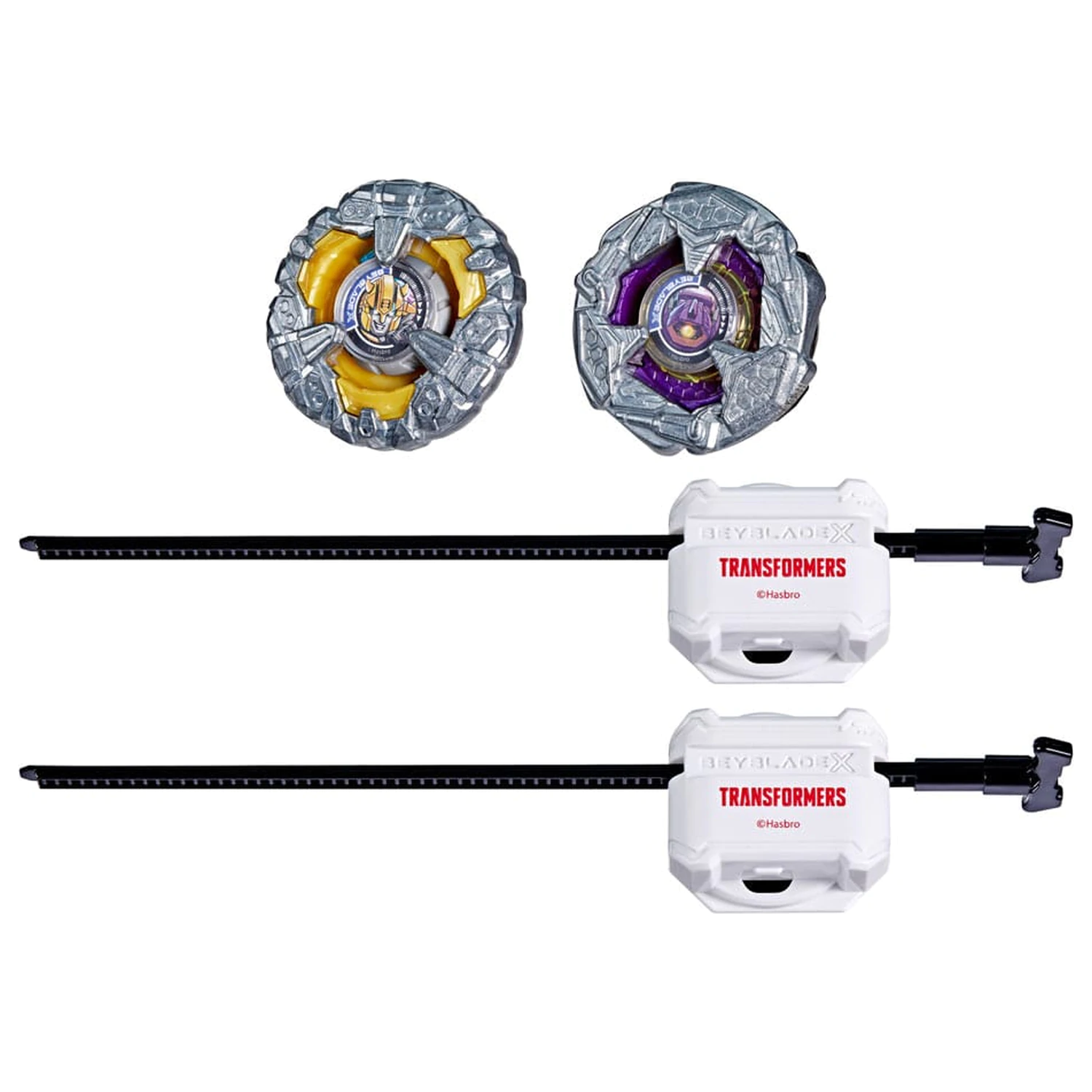 Beyblade X and Transformers Collab Bumblebee 3-60GP vs. Shockwave 5-80O Produktfoto