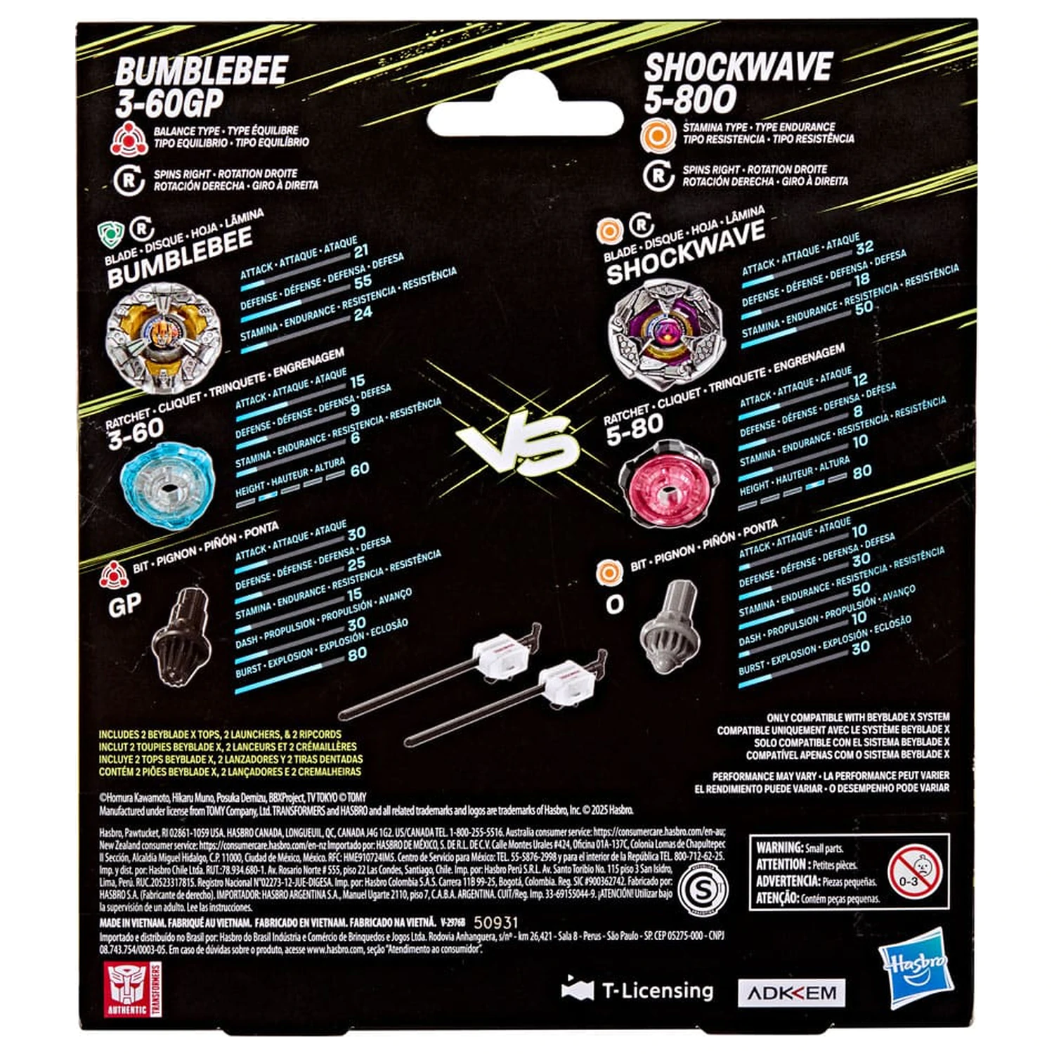 Beyblade X and Transformers Collab Bumblebee 3-60GP vs. Shockwave 5-80O Produktfoto