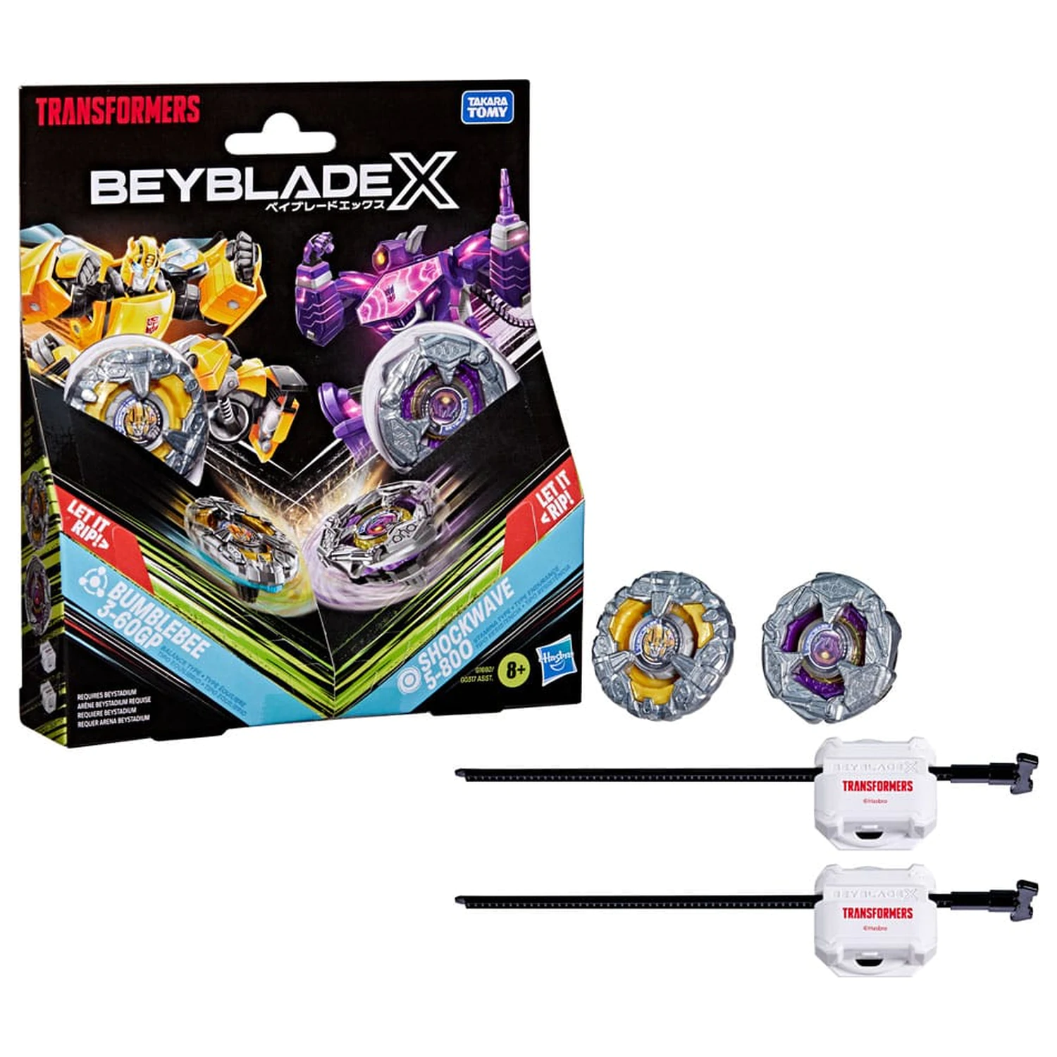 Beyblade X and Transformers Collab Bumblebee 3-60GP vs. Shockwave 5-80O Produktfoto