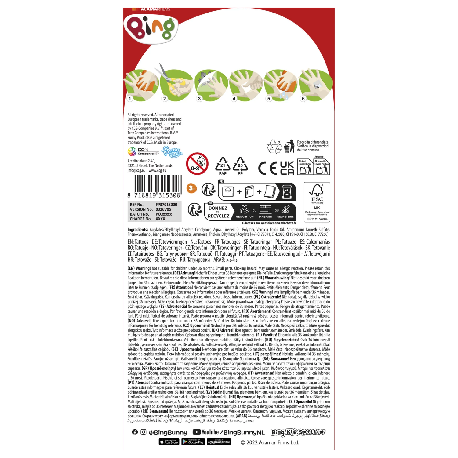 Bing Happy Day Temporäres Tattoo 12er-Pack Produktfoto