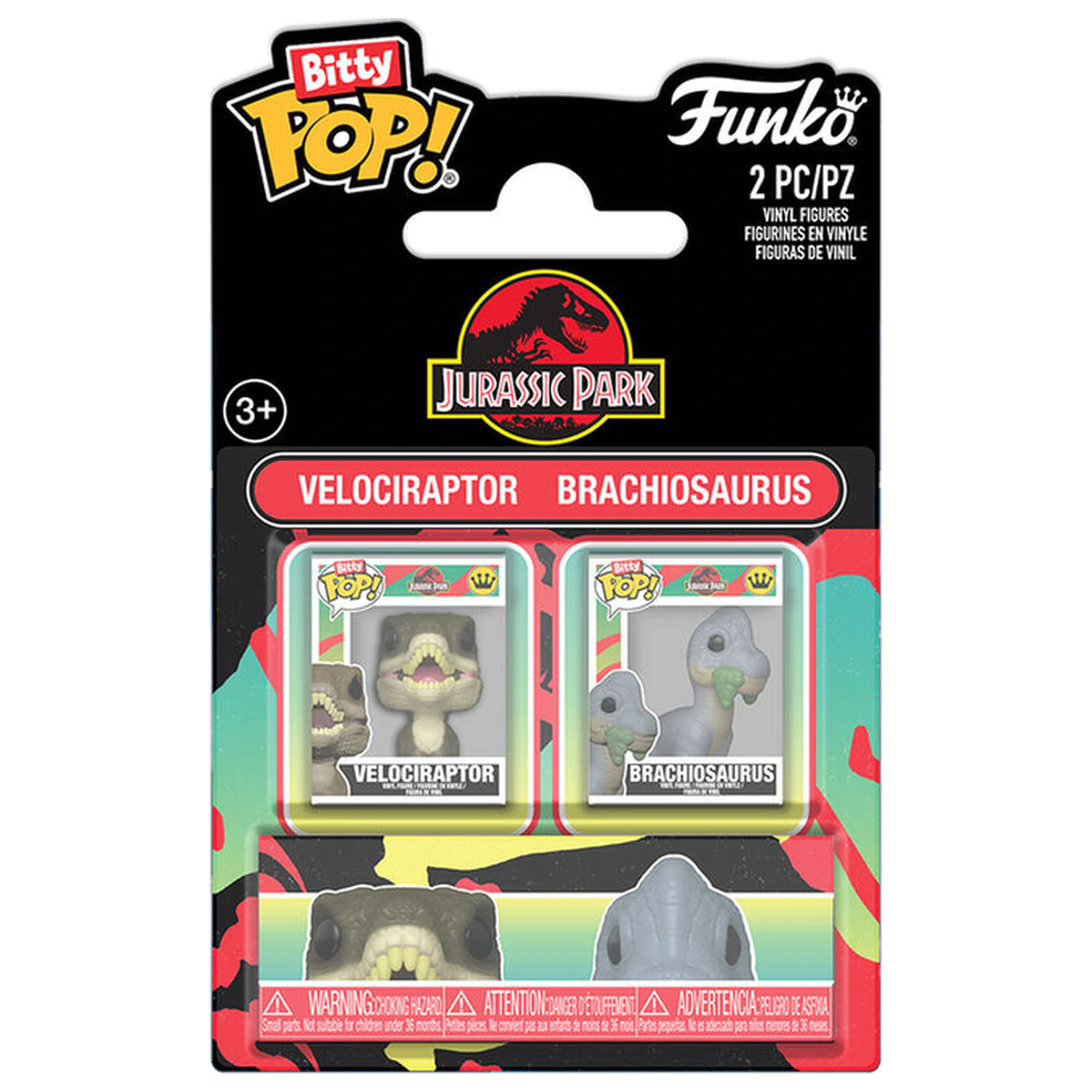 Bitty Funko POP Paket 2 Figuren Jurassic Park Velociraptor & Brachiosaurus Produktfoto