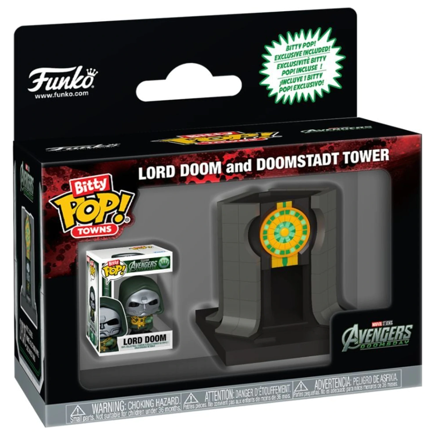 Bitty Funko POP Figur Ride Marvel Studios Avengers Doomsday Lord Doom And Doomstadt Tower Produktfoto