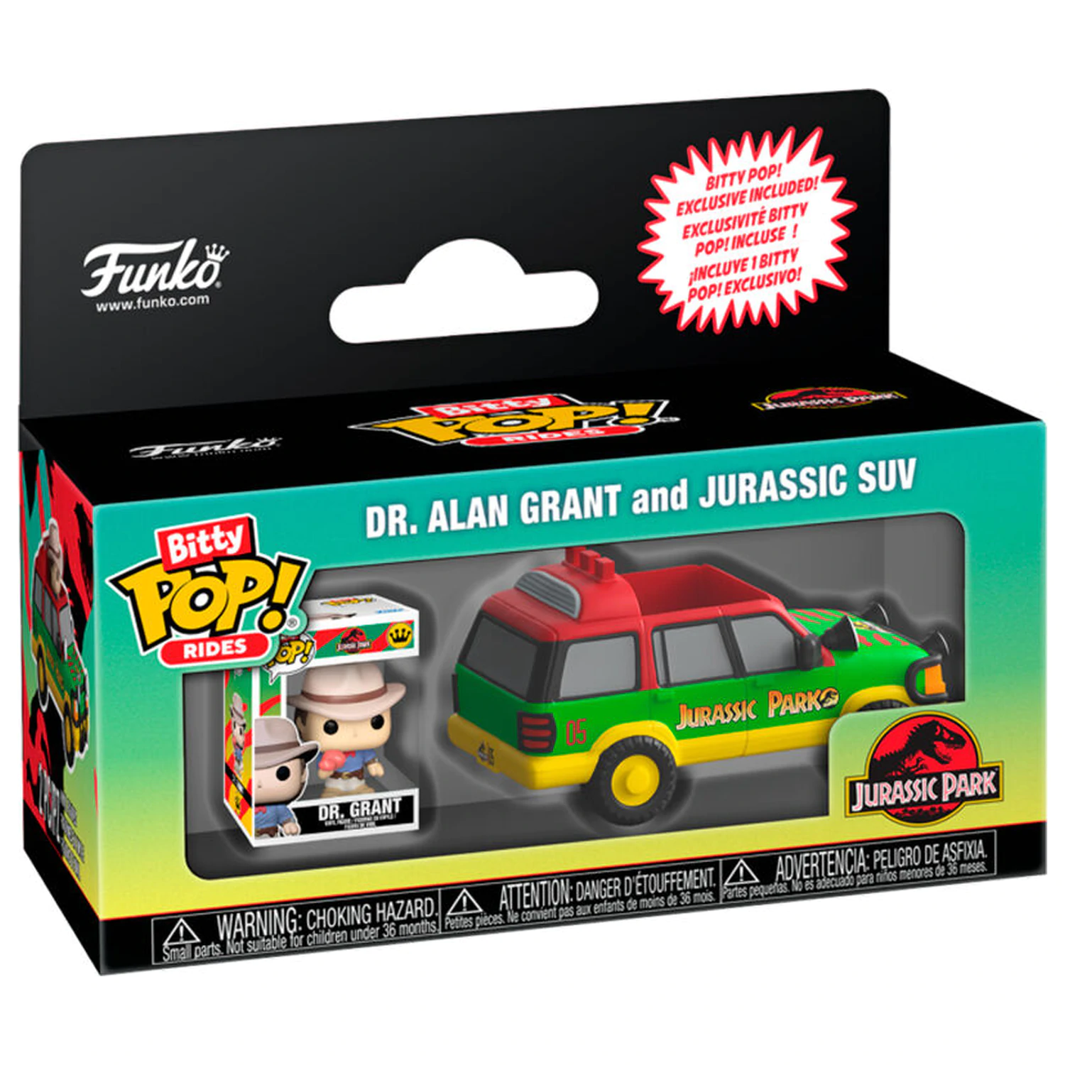 Bitty Funko POP Ride Figur Jurassic Park Dr. Alan Grant und Jurassic Suv Produktfoto