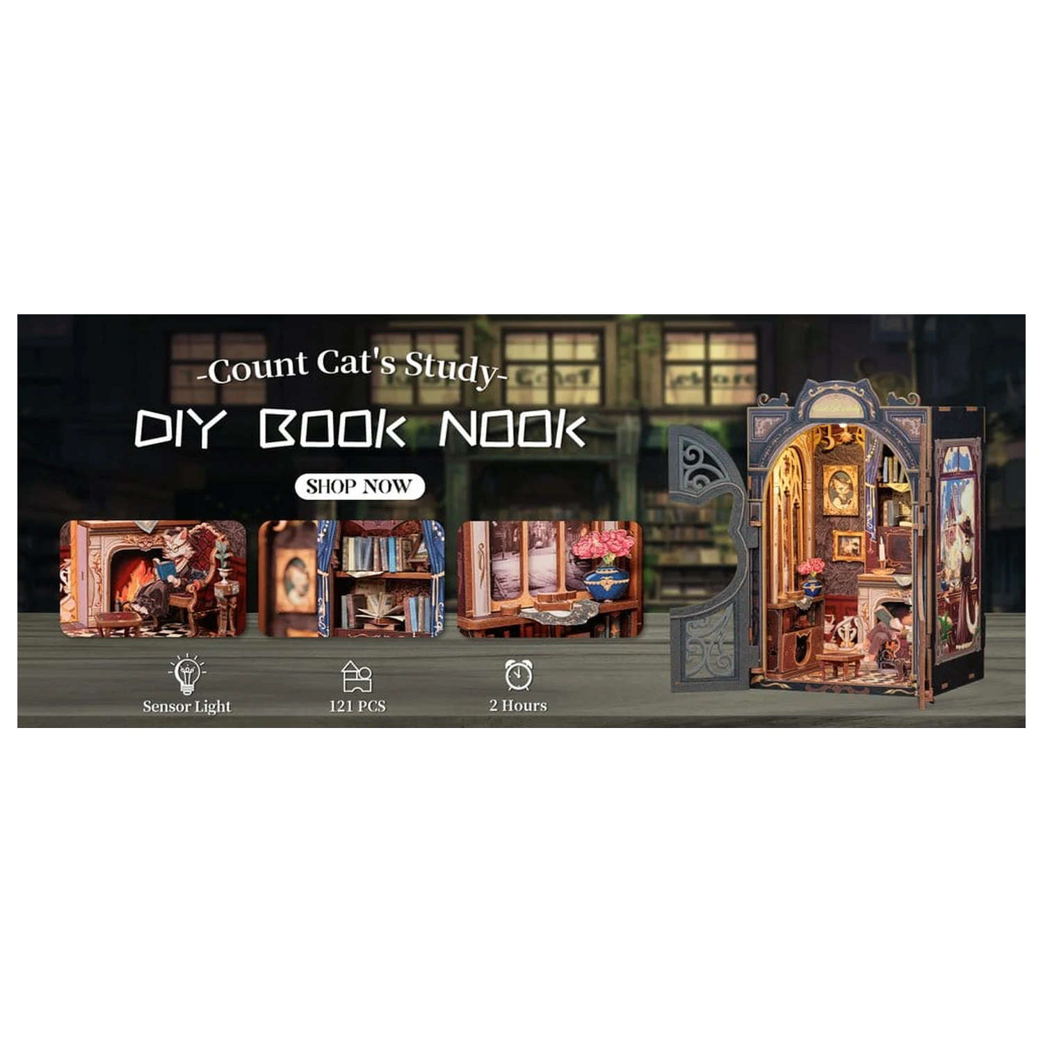 Book Nook Count Cat´s Study 17 x 12 Zentimeter Produktfoto