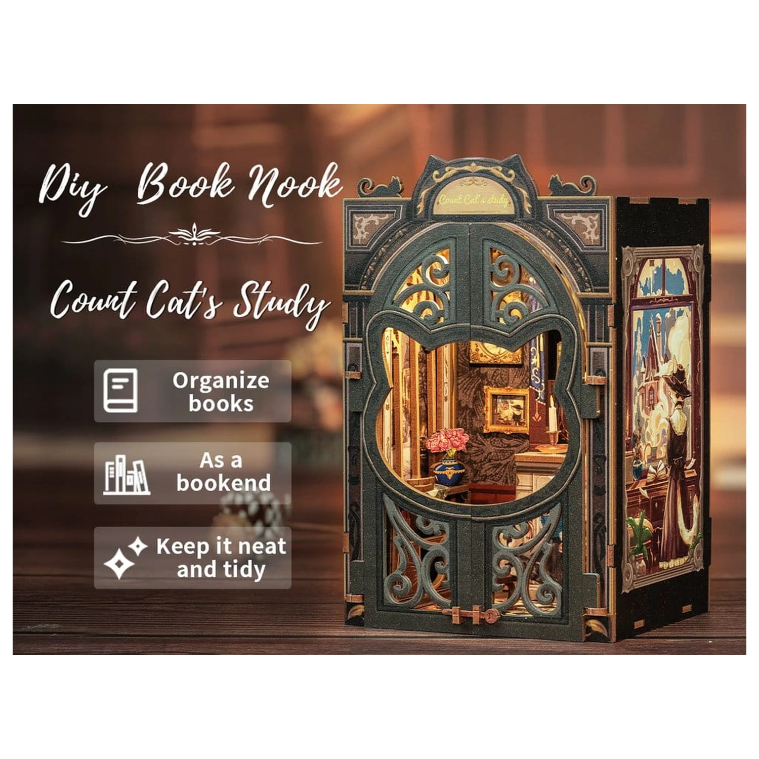 Book Nook Count Cat´s Study 17 x 12 Zentimeter Produktfoto
