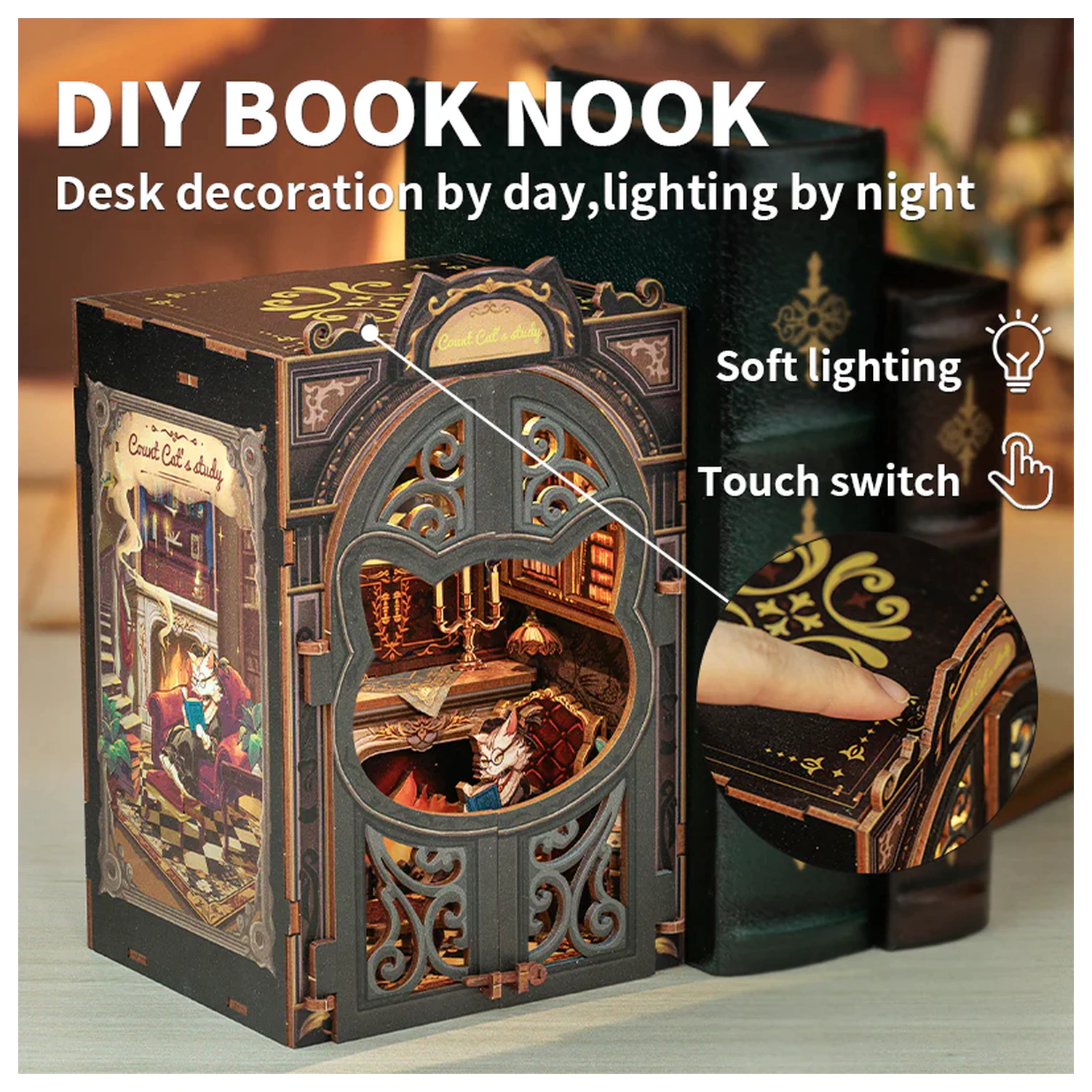 BOOK NOOK KIT DIY Count Cat's Study 108 Teile + LED Licht Produktfoto