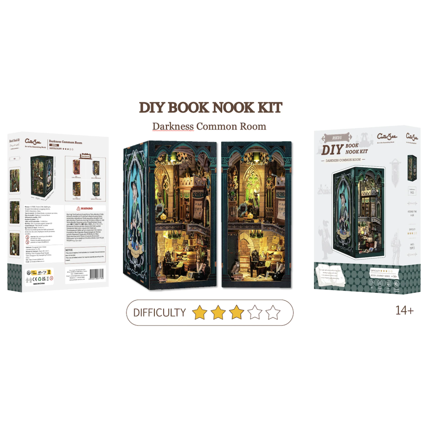 BOOK NOOK KIT DIY Darkness Common Room 150 Dezibel + LED Licht Bausatz Produktfoto