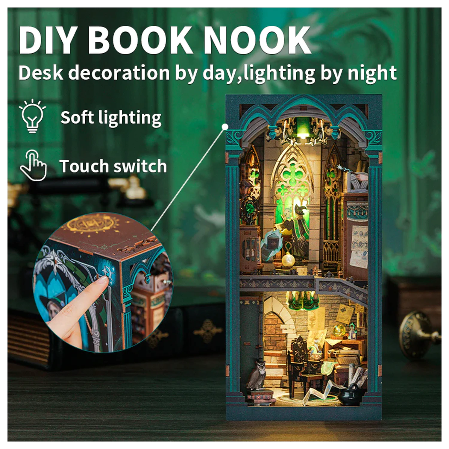 BOOK NOOK KIT DIY Darkness Common Room 150 Dezibel + LED Licht Bausatz Produktfoto