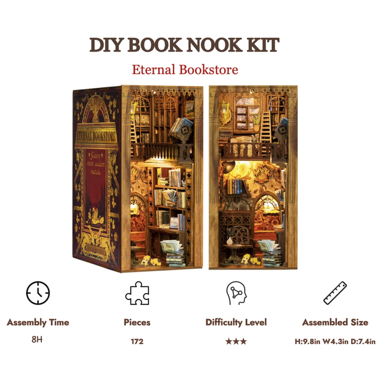BOOK NOOK KIT DIY Eternal Bookstore 172 Teile + LED Licht Produktfoto