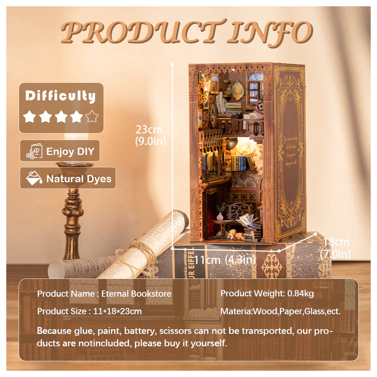 BOOK NOOK KIT DIY Eternal Bookstore 172 Teile + LED Licht Produktfoto