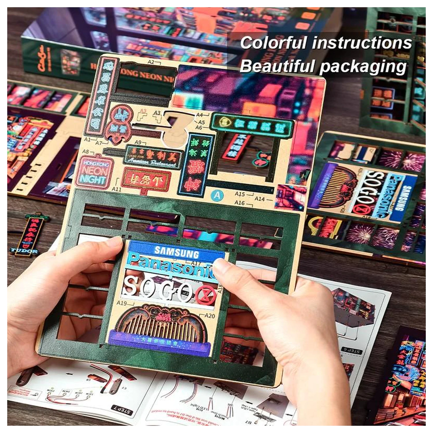 BOOK NOOK KIT DIY Hong Kong Neonlicht 49 Teile + LED-Licht Produktfoto