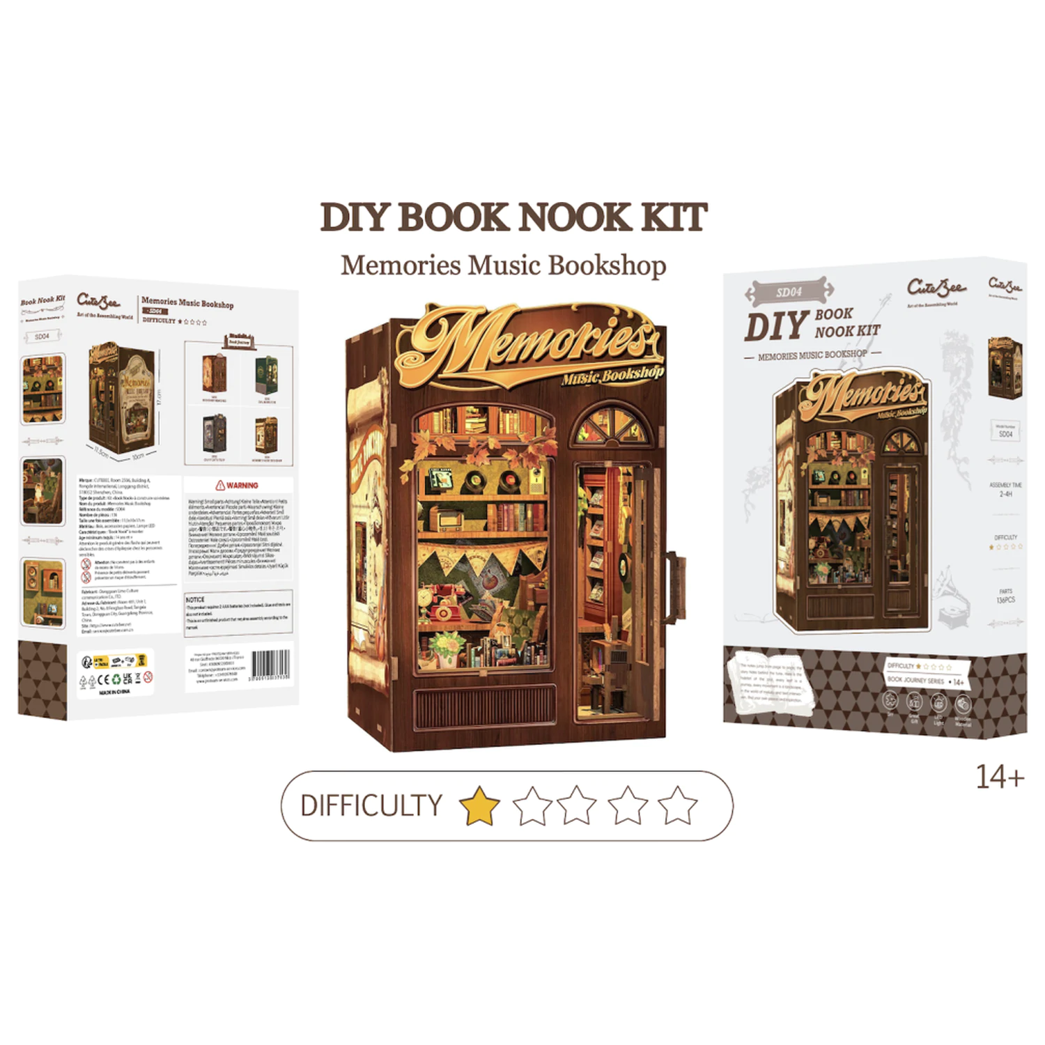 BOOK NOOK KIT DIY Memories Music Bookshop 136teilig + LED Licht Bausatz Produktfoto