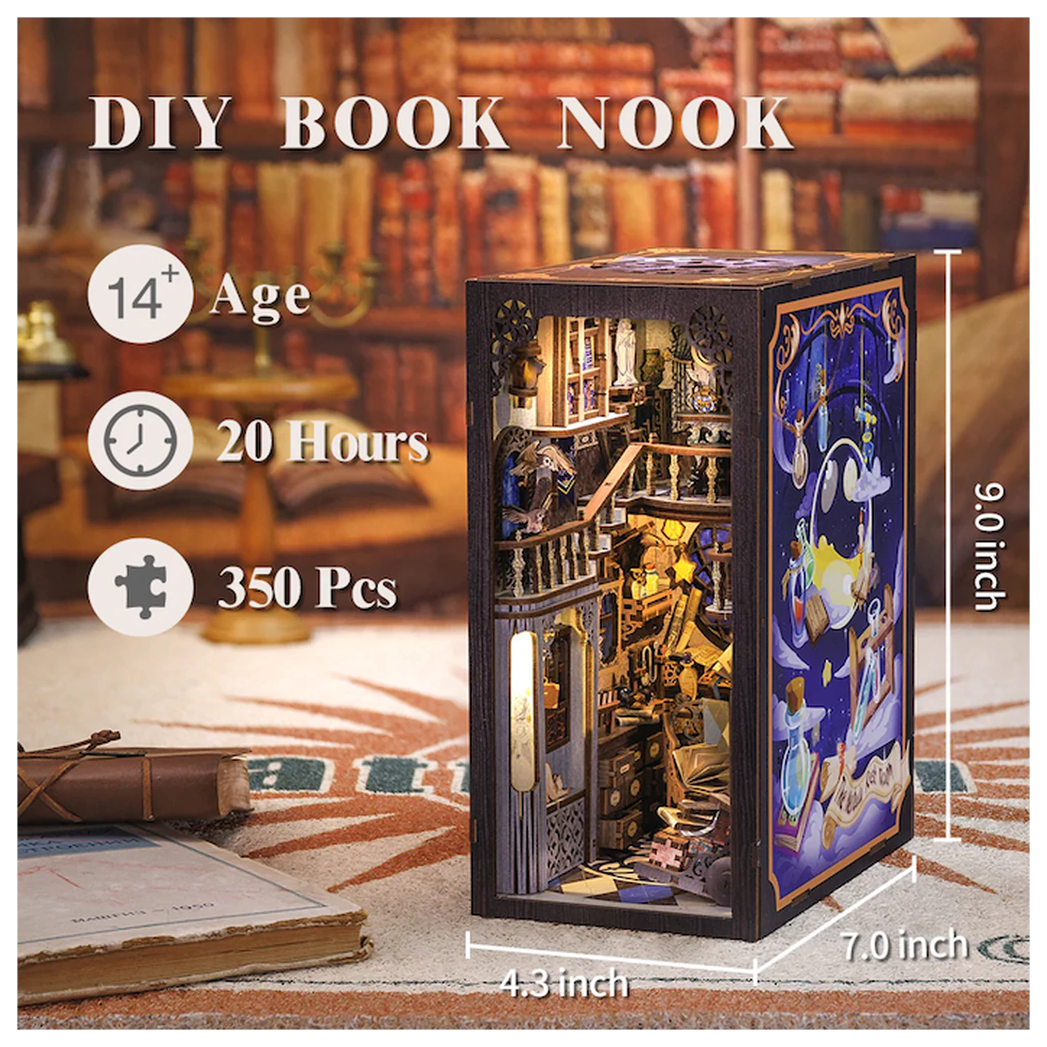 BOOK NOOK KIT DIY Nebula Common Room 350-teilig + LED Licht Bausatz Produktfoto