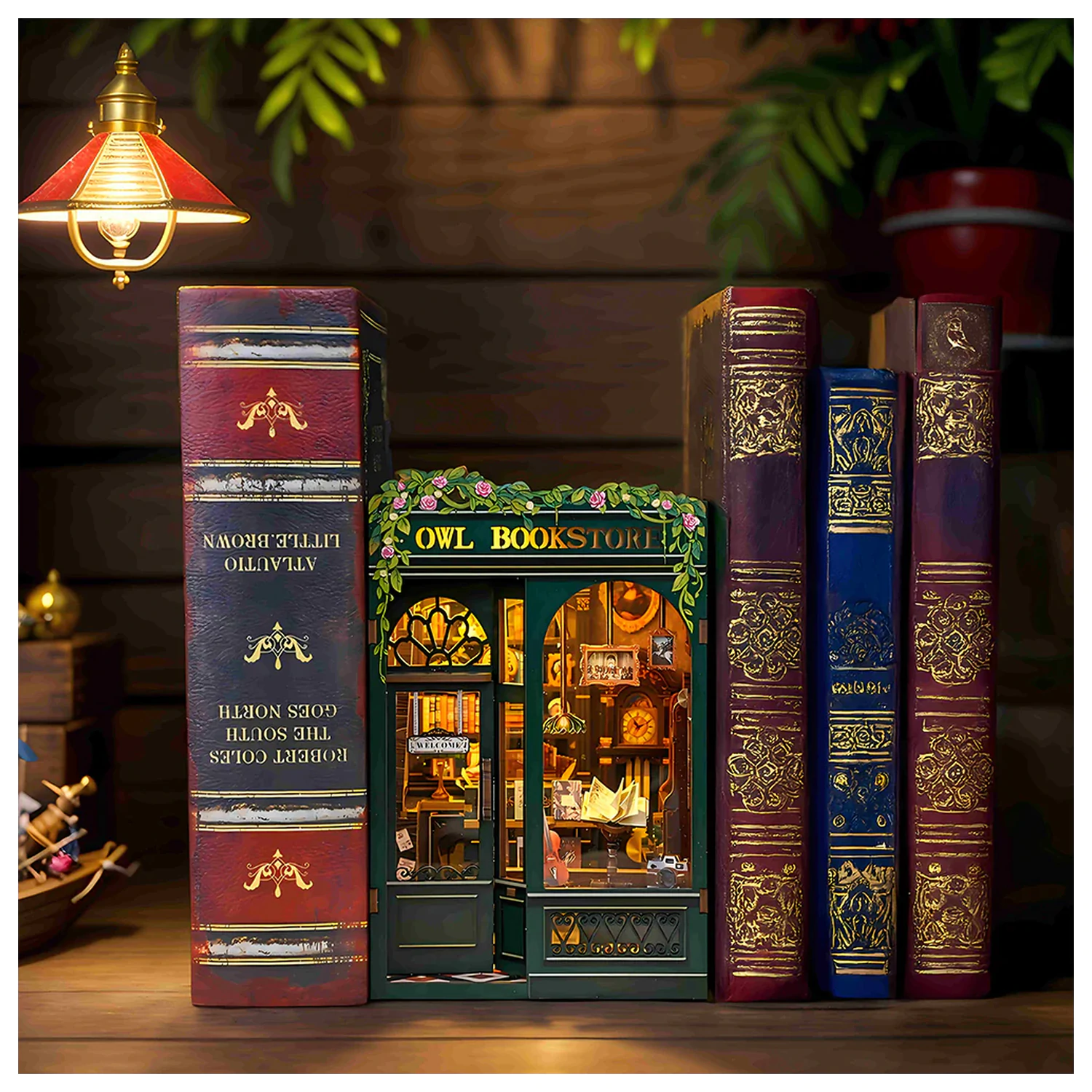 BOOK NOOK BAUSATZ DIY Owl Bookstore 139 Teile + LED Licht Konstruktionsset Produktfoto