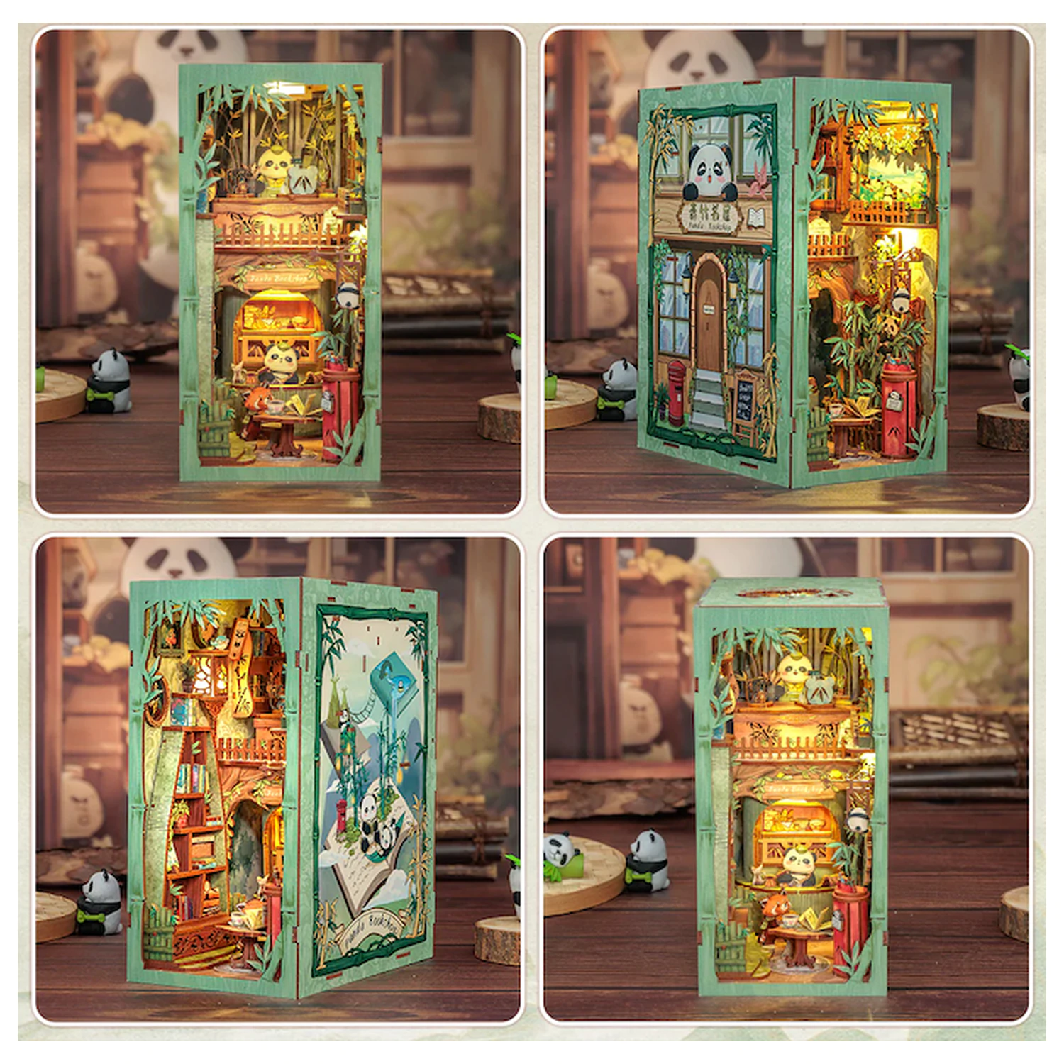 BOOK NOOK KIT DIY Panda Bookshop 239 db + LED Licht Produktfoto