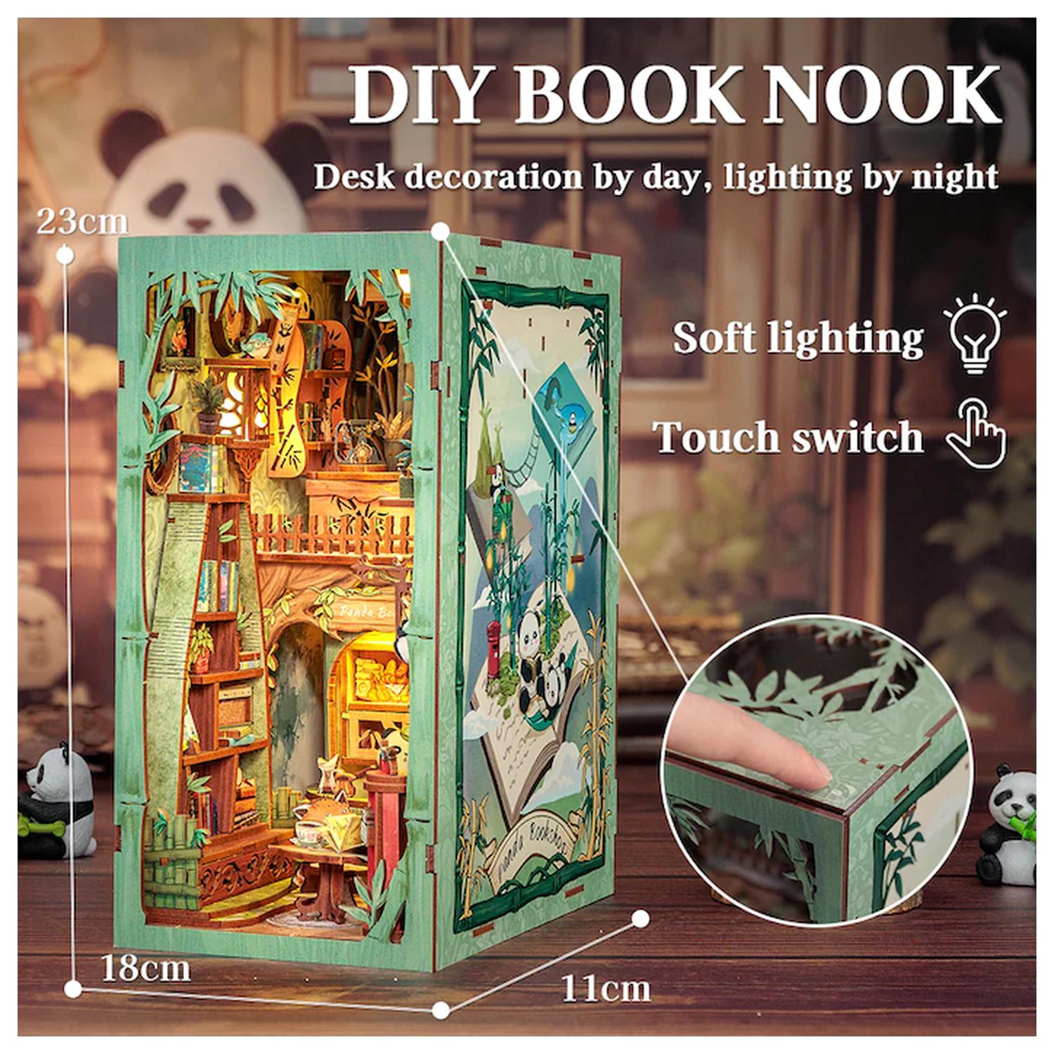 BOOK NOOK KIT DIY Panda Bookshop 239 db + LED Licht Produktfoto