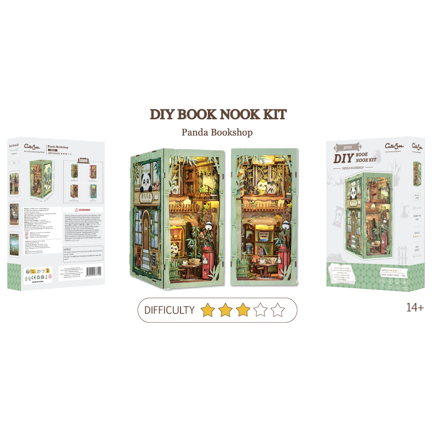 BOOK NOOK KIT DIY Panda Bookshop 239 db + LED Licht Produktfoto
