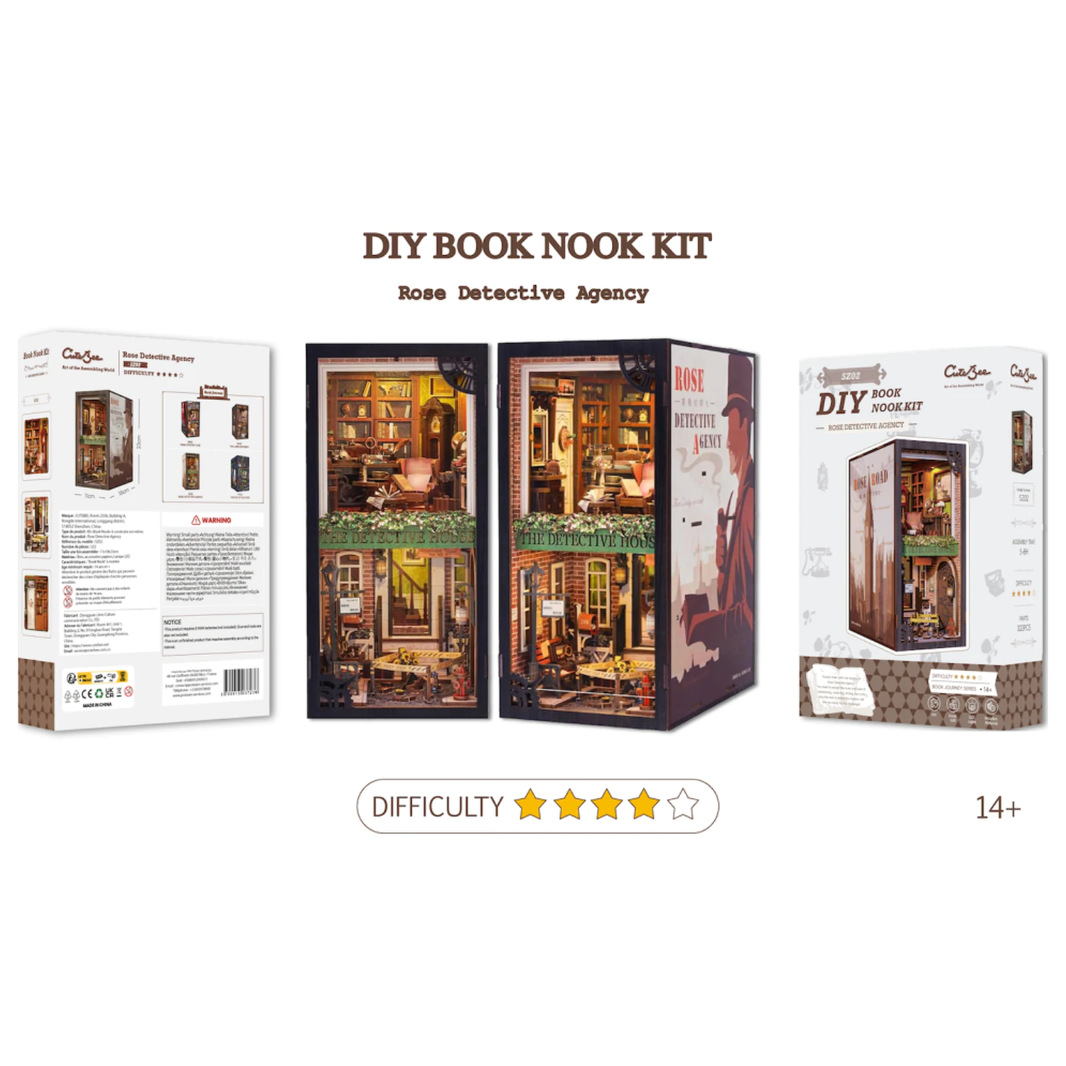 BOOK NOOK KIT DIY Rose Detective Agency 322teilig + LED Licht Bausatz Produktfoto