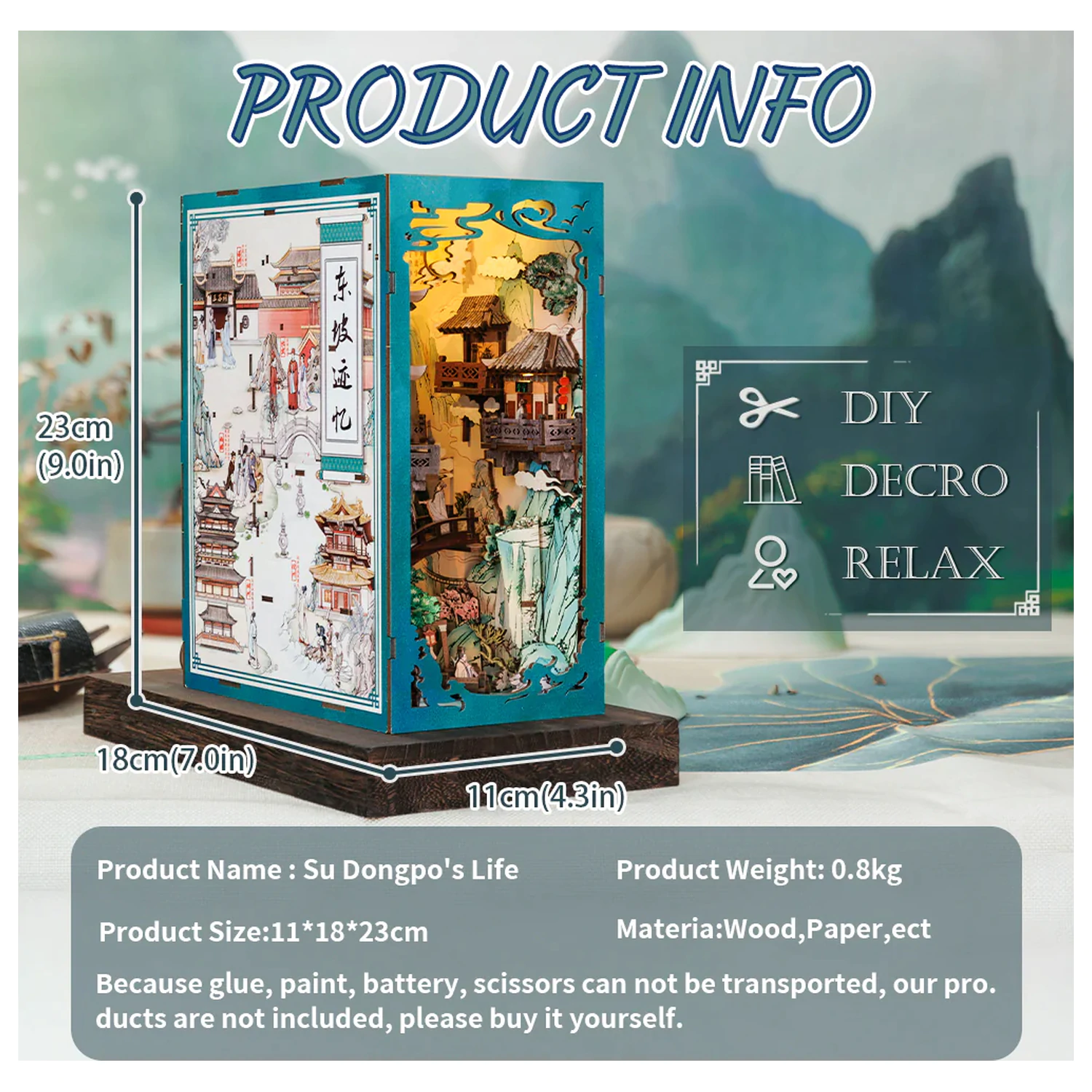 BOOK NOOK BAUSATZ DIY Su Dongpo's Life 280-teiliges + LED Licht Konstruktionsset Produktfoto