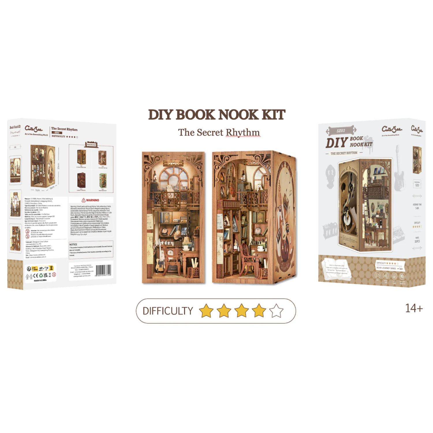 BOOK NOOK BAUSATZ DIY The Secret Rhythm 355 Teile + LED-Licht Produktfoto