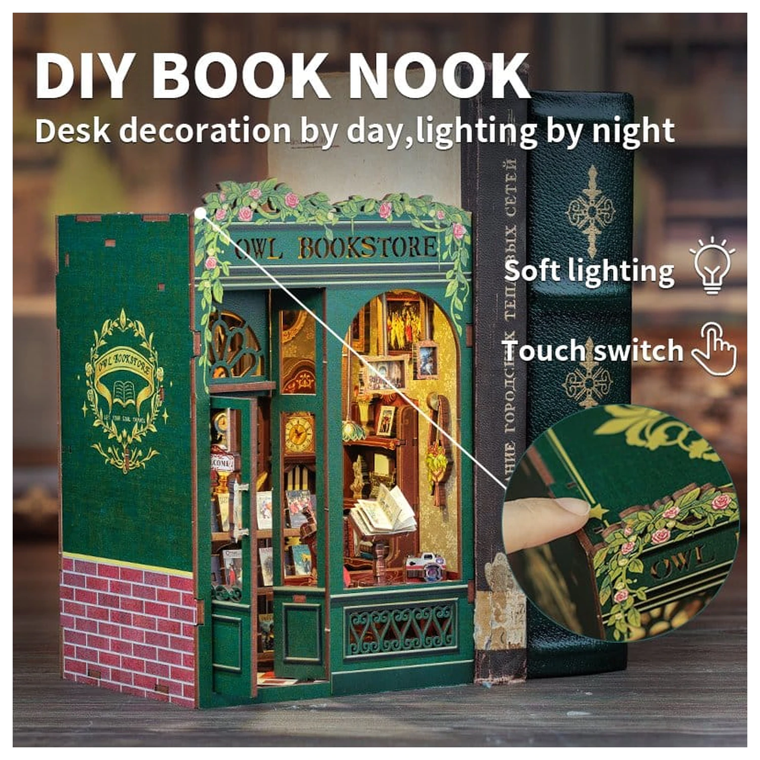 Book Nook Eule Buchladen 17 x 12 cm Produktfoto