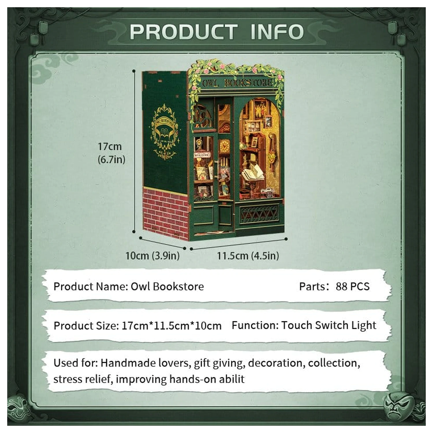 Book Nook Eule Buchladen 17 x 12 cm Produktfoto