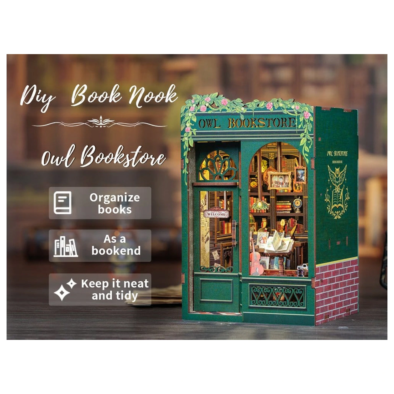 Book Nook Eule Buchladen 17 x 12 cm Produktfoto
