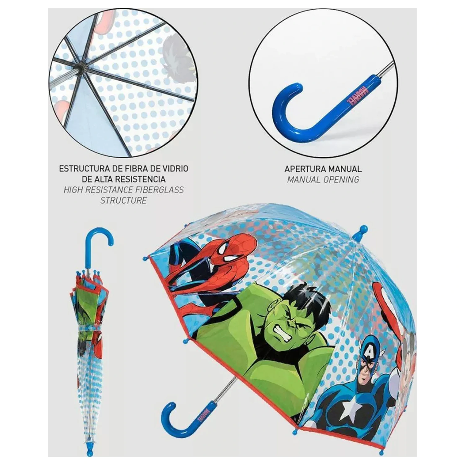 Avengers Dots Kinder Transparenter Regenschirm Produktfoto