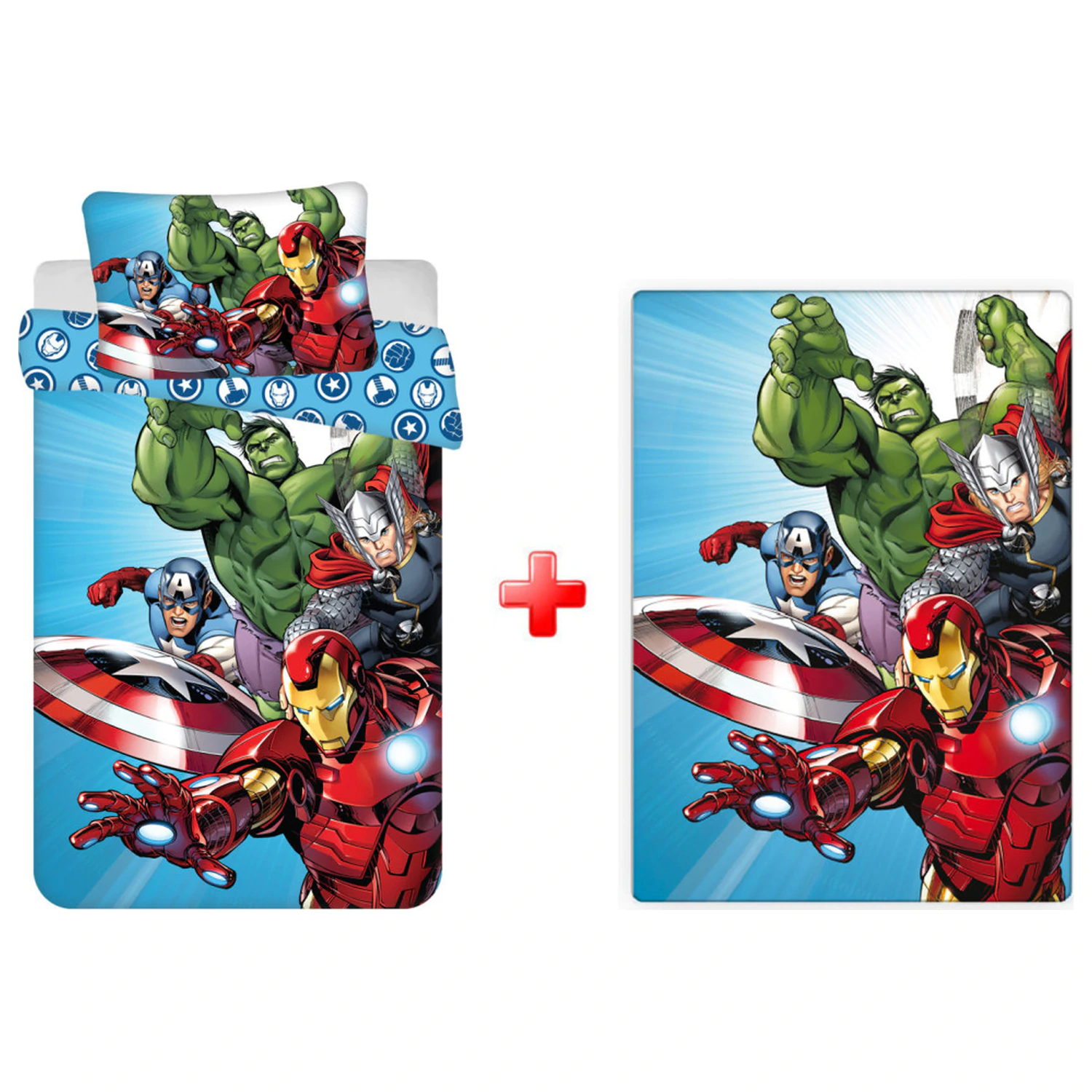 Avengers Light Blue Kinder, Vorschule Bettbezug und Fleece Decke Set Produktfoto