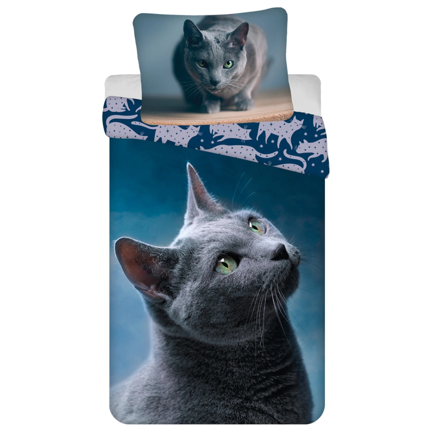 Katze Dunkles Bettbezug-Set 140×200 cm, 70×90 cm Produktfoto