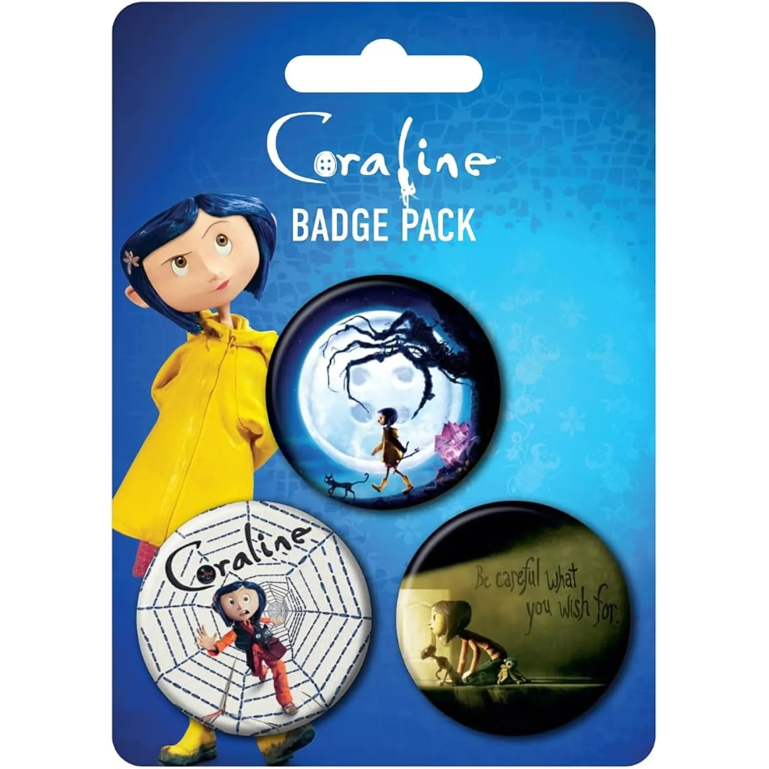 Coraline Große Anstecknadel-Buttons 3er-Pack Key Art Produktfoto