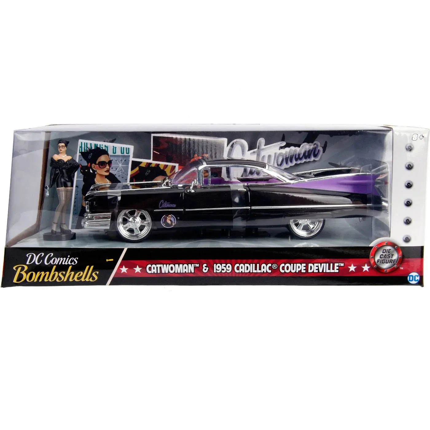 DC Bombshells Diecast Model Hollywood Rides 1/24 1959 Cadillac with Catwoman Figur Produktfoto