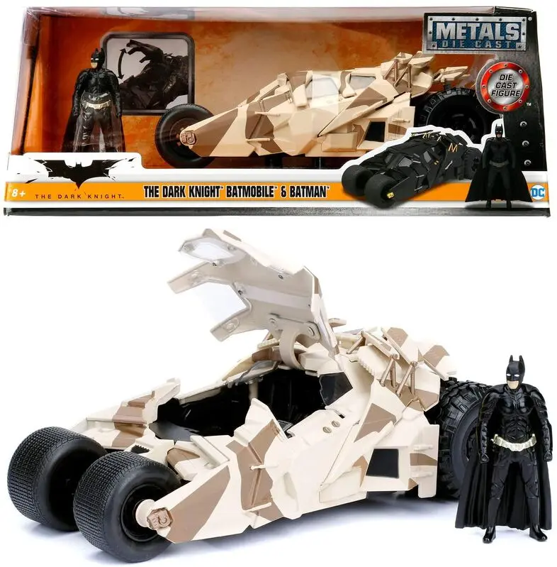 DC Comics The Dark Knight Batmobil metal camouflage Fahrzeug + Figur set Produktfoto
