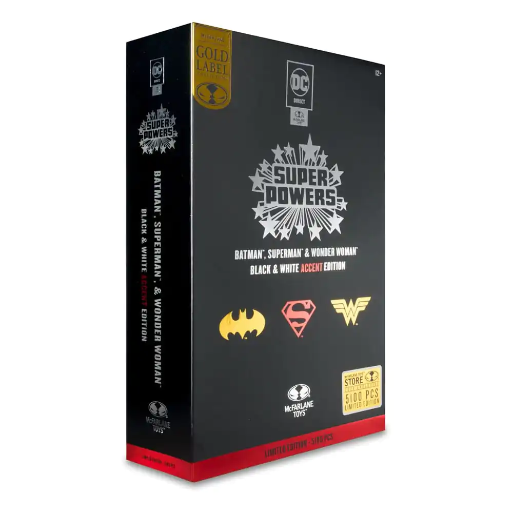 DC Direct Super Powers Actionfiguren Batman, Superman & Wonder Woman Black & White Accent Edition Gold Label 13 cm termékfotó