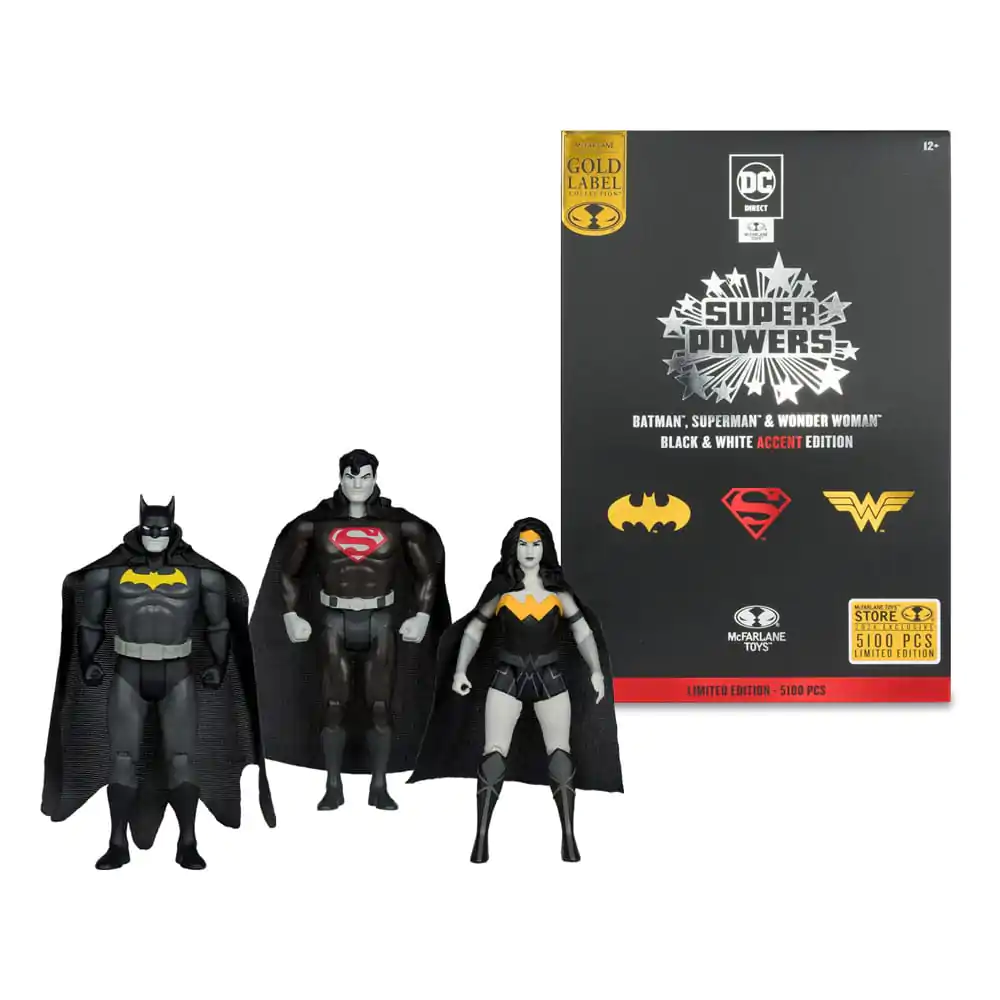 DC Direct Super Powers Actionfiguren Batman, Superman & Wonder Woman Black & White Accent Edition Gold Label 13 cm termékfotó