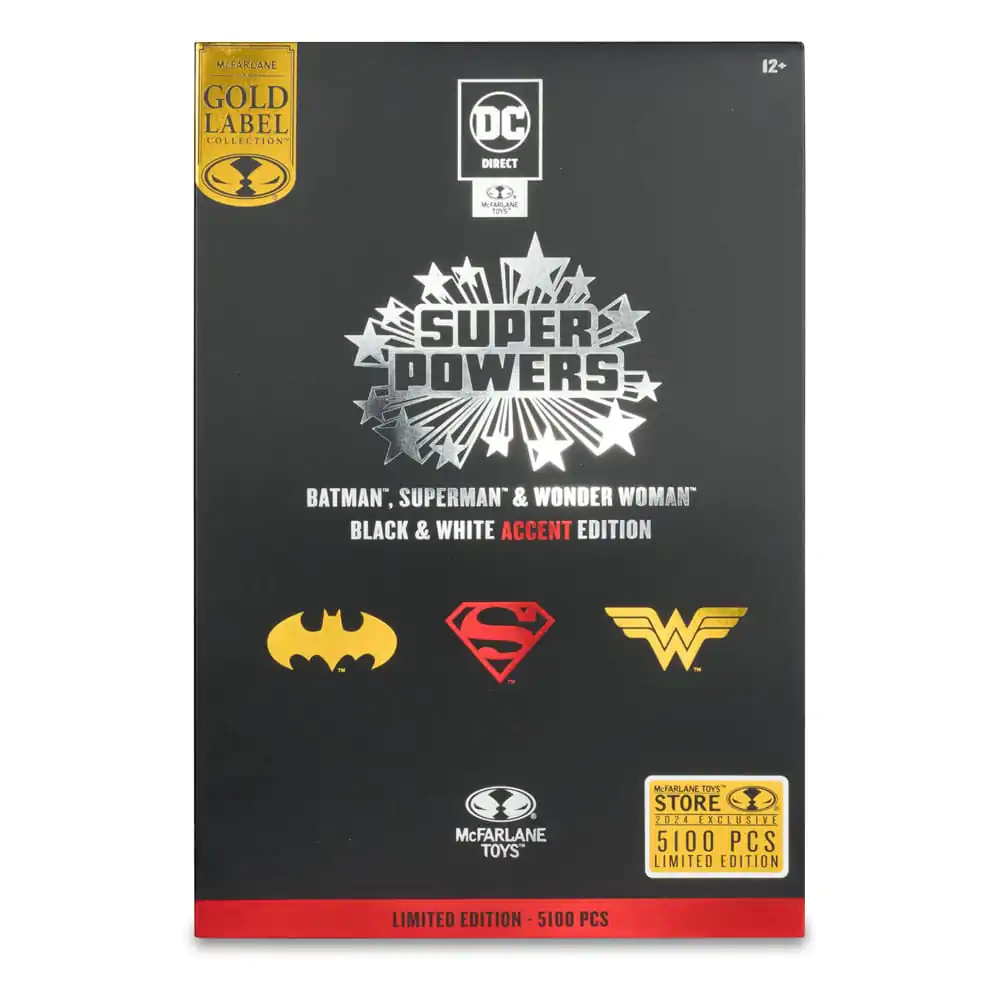 DC Direct Super Powers Actionfiguren Batman, Superman & Wonder Woman Black & White Accent Edition Gold Label 13 cm termékfotó