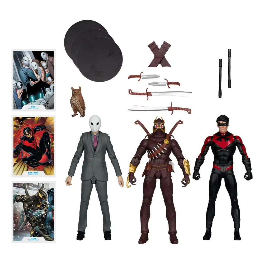DC Multiverse Actionfiguren 3er Pack Nightwing vs. Talon &amp; Owl (Batman: The Court of Owls) (Gold Label) 18 cm Produktfoto