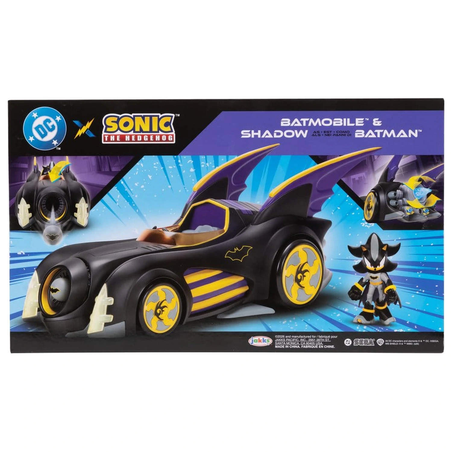 DC x Sonic - The Hedgehog Actionfigur mit Fahrzeug Shadow Batman & Batmobile 6 cm Produktfoto