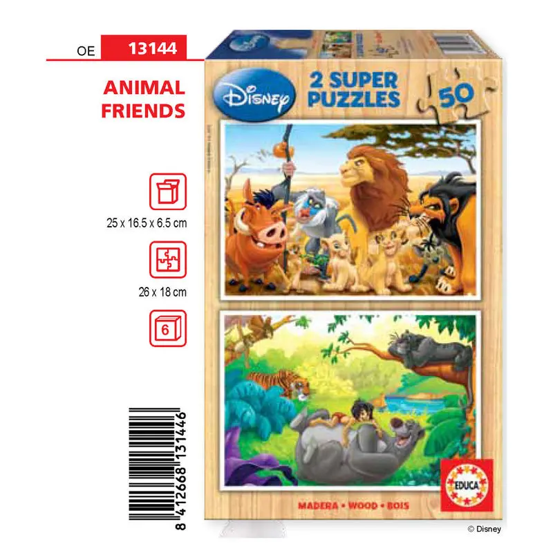 Disney Animal Friends The Lion King + The Jungle Book hölzern Puzzle 2x50St termékfotó