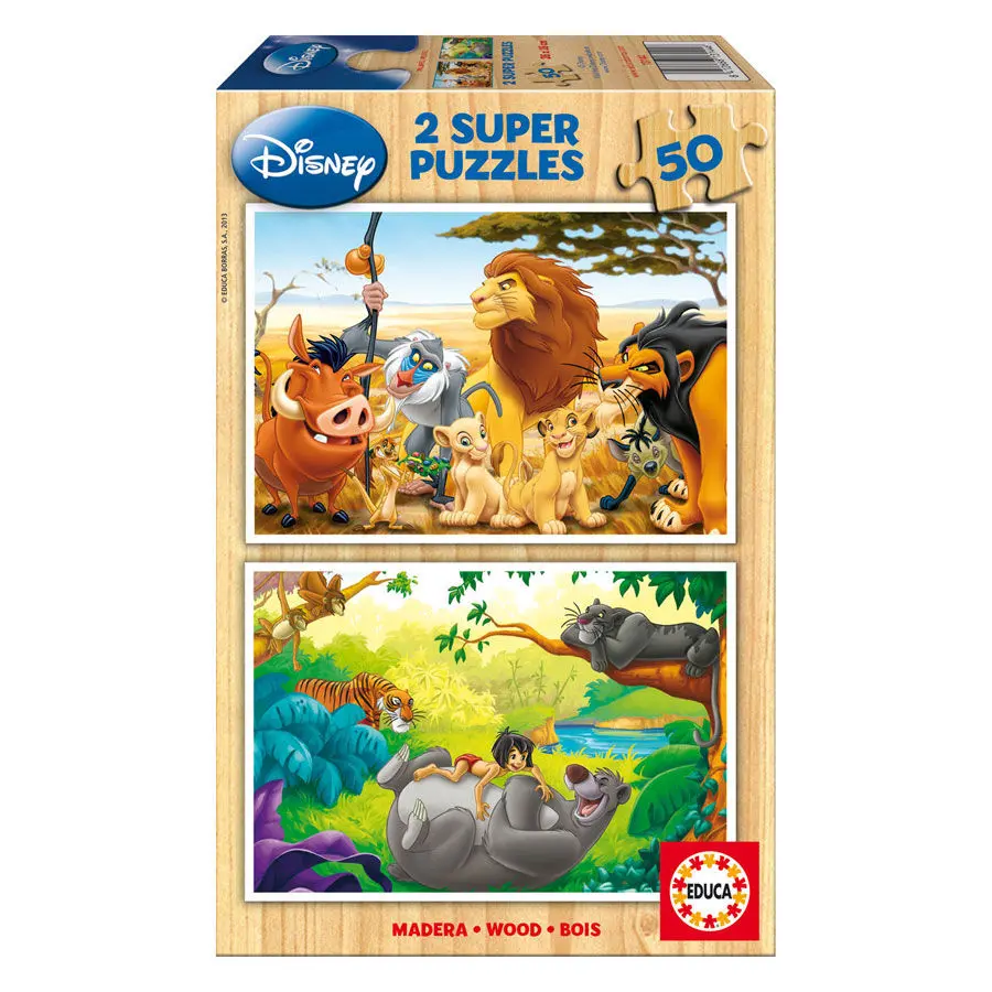 Disney Animal Friends The Lion King + The Jungle Book hölzern Puzzle 2x50St termékfotó