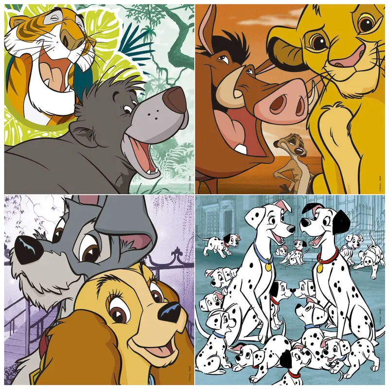 Disney Animals Lady and Trump + 101 Dalmatians + Lion King + Jungle Book Progressive puzzle 12-16-20-25St Produktfoto