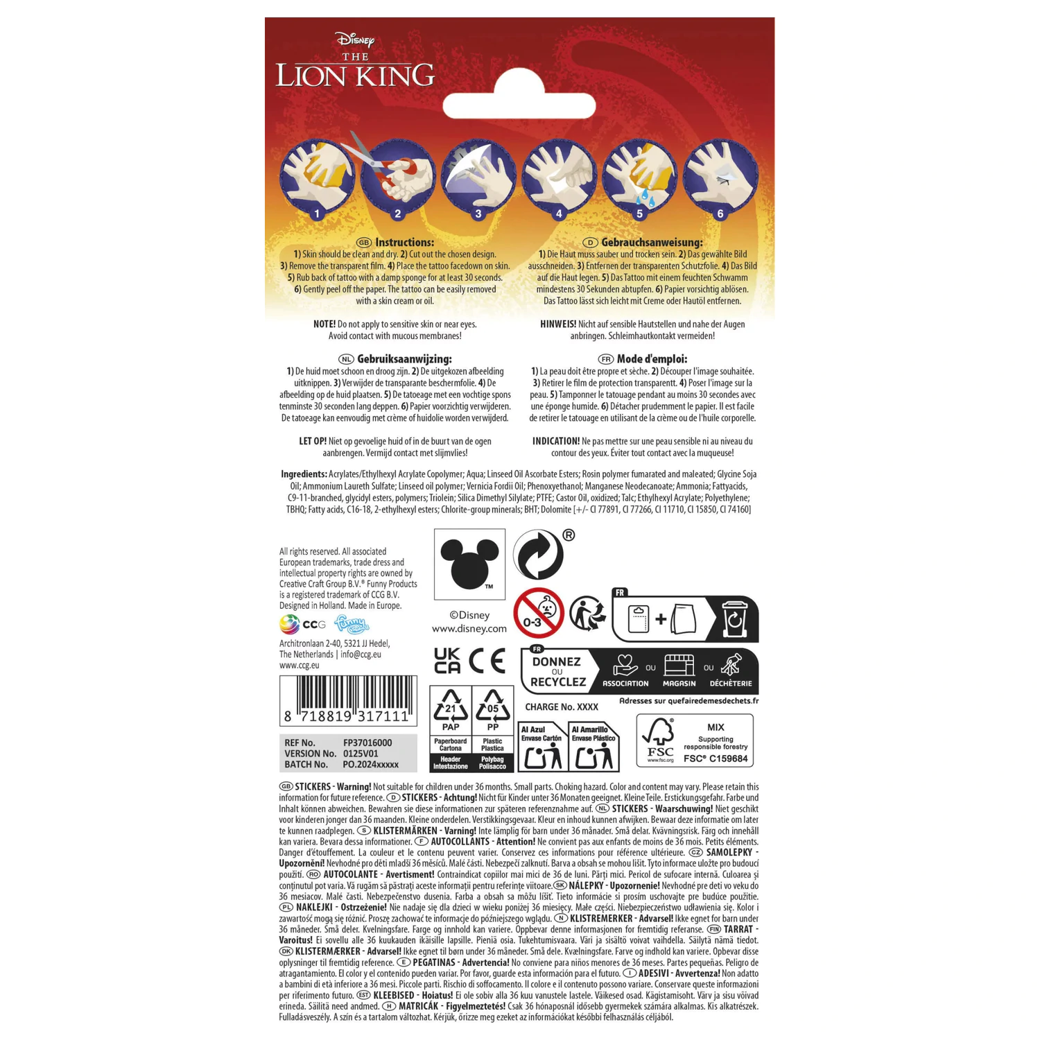 Disney Der König der Löwen Spaß-Tattoo 12-teiliges Set Produktfoto