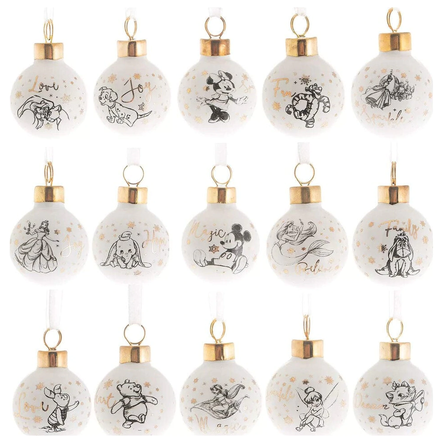Disney Characters Set von 15 Keramik Weihnachtskugeln Produktfoto