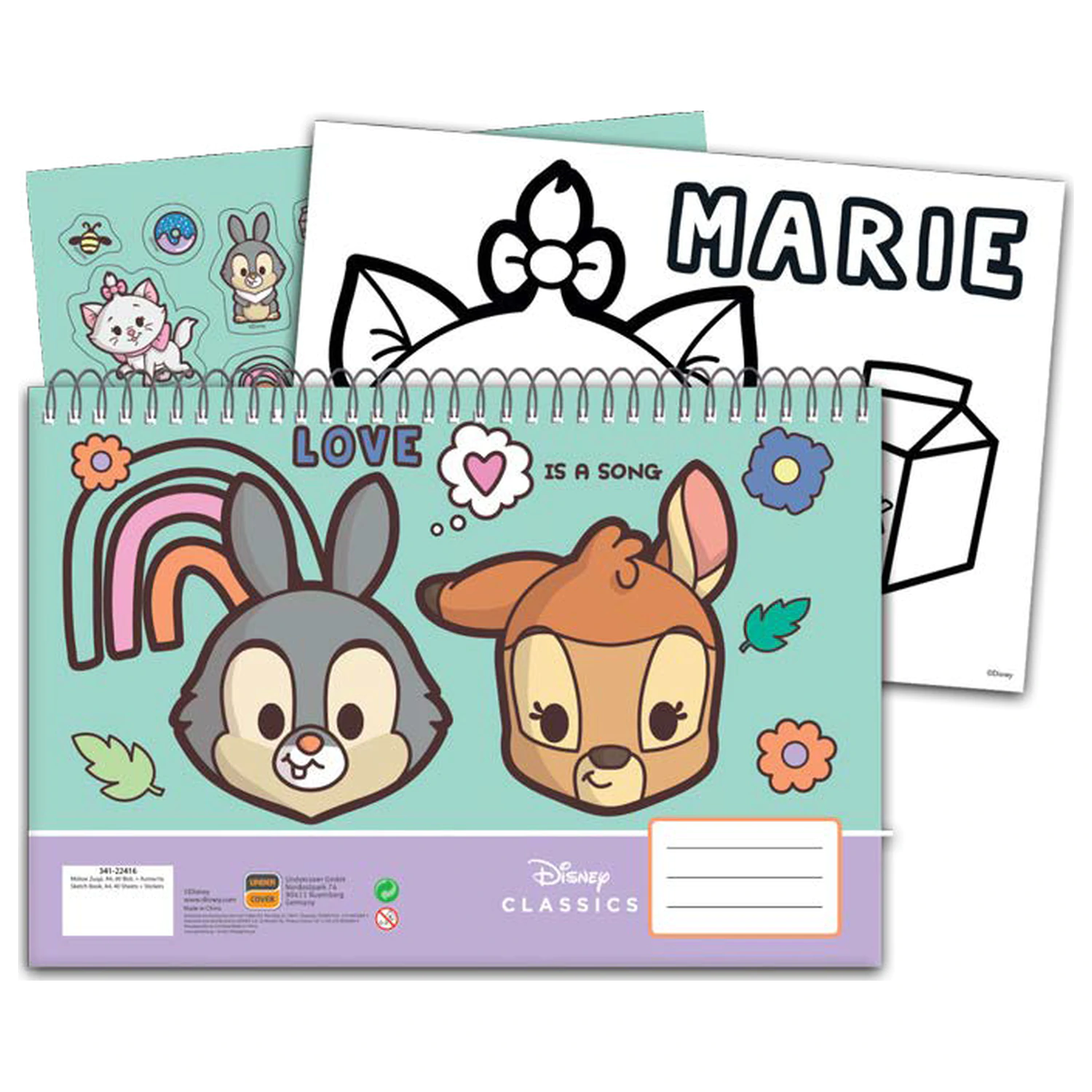 Disney Classics Love A/4 Spiral Skizzenbuch 40 Blätter mit Stickern Produktfoto