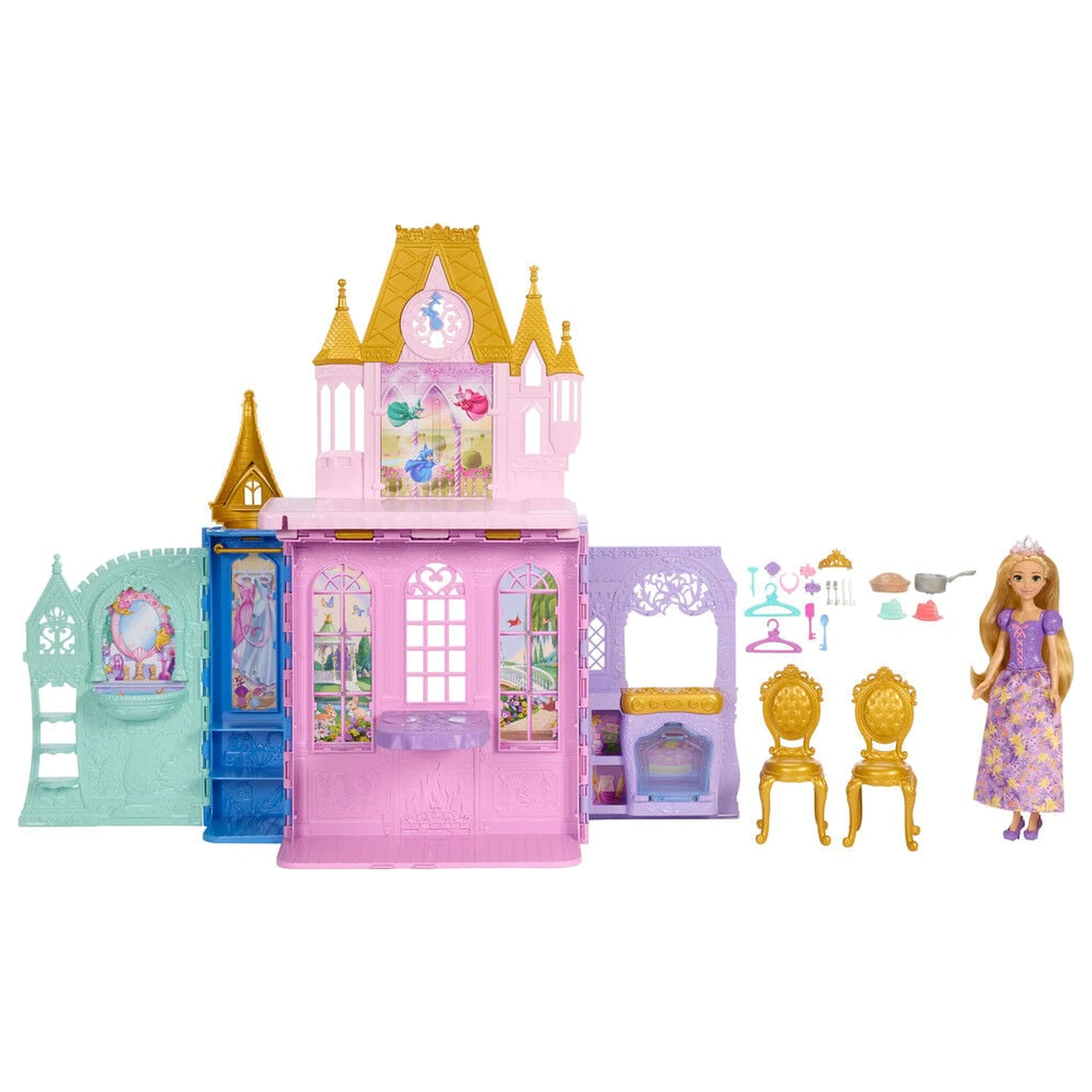 Disney Princess Rapunzel Puppe und Close & Carry Schloss Spielset Produktfoto