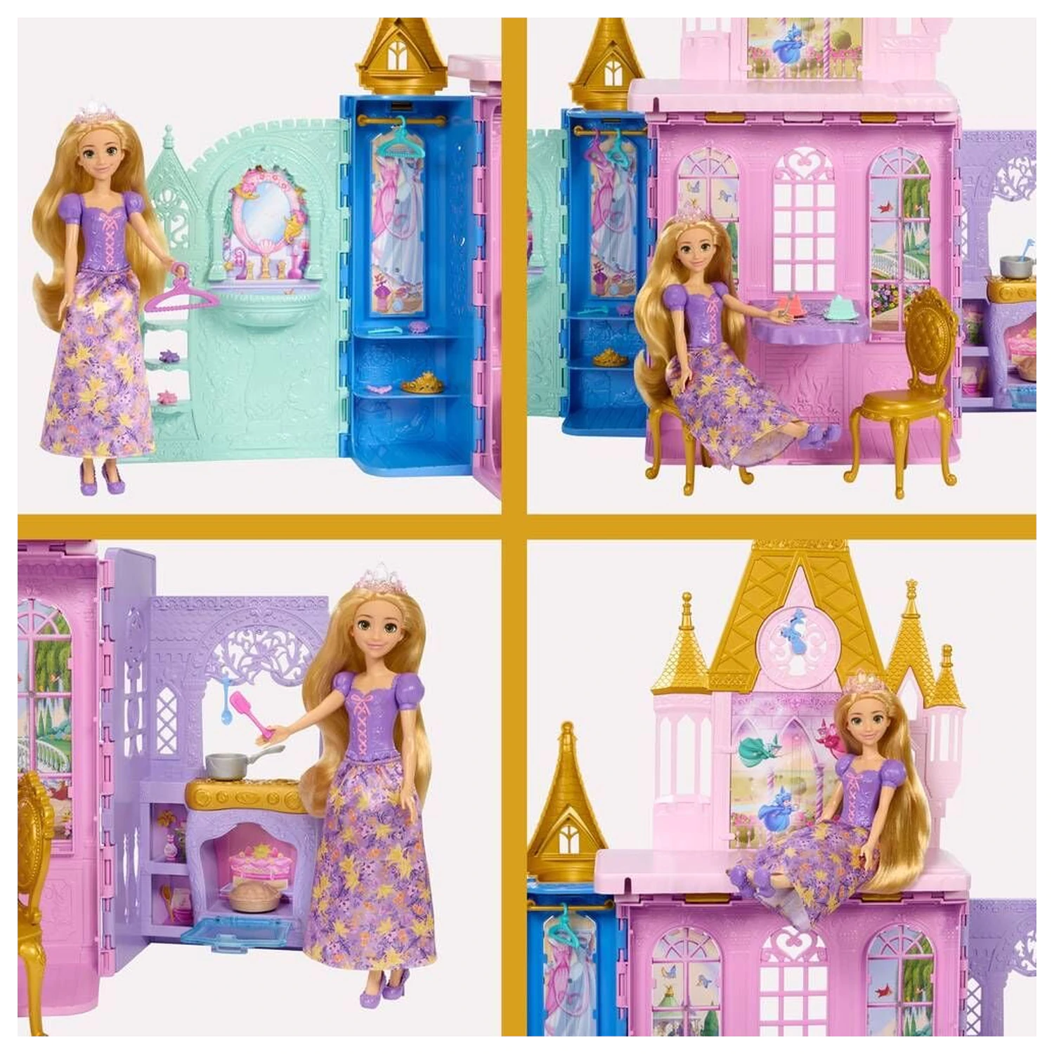 Disney Princess Rapunzel Puppe und Close & Carry Schloss Spielset Produktfoto