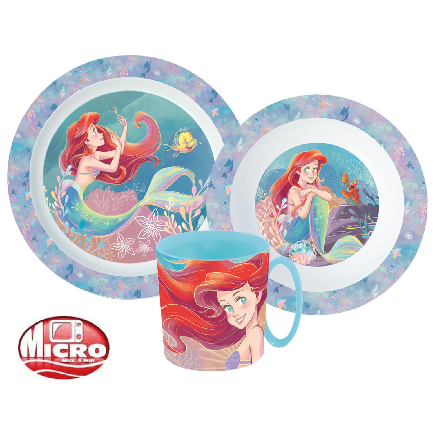 Disney Princess Ariel Geschirr-Set, Mikro-Kunststoff-Set mit Tasse Produktfoto