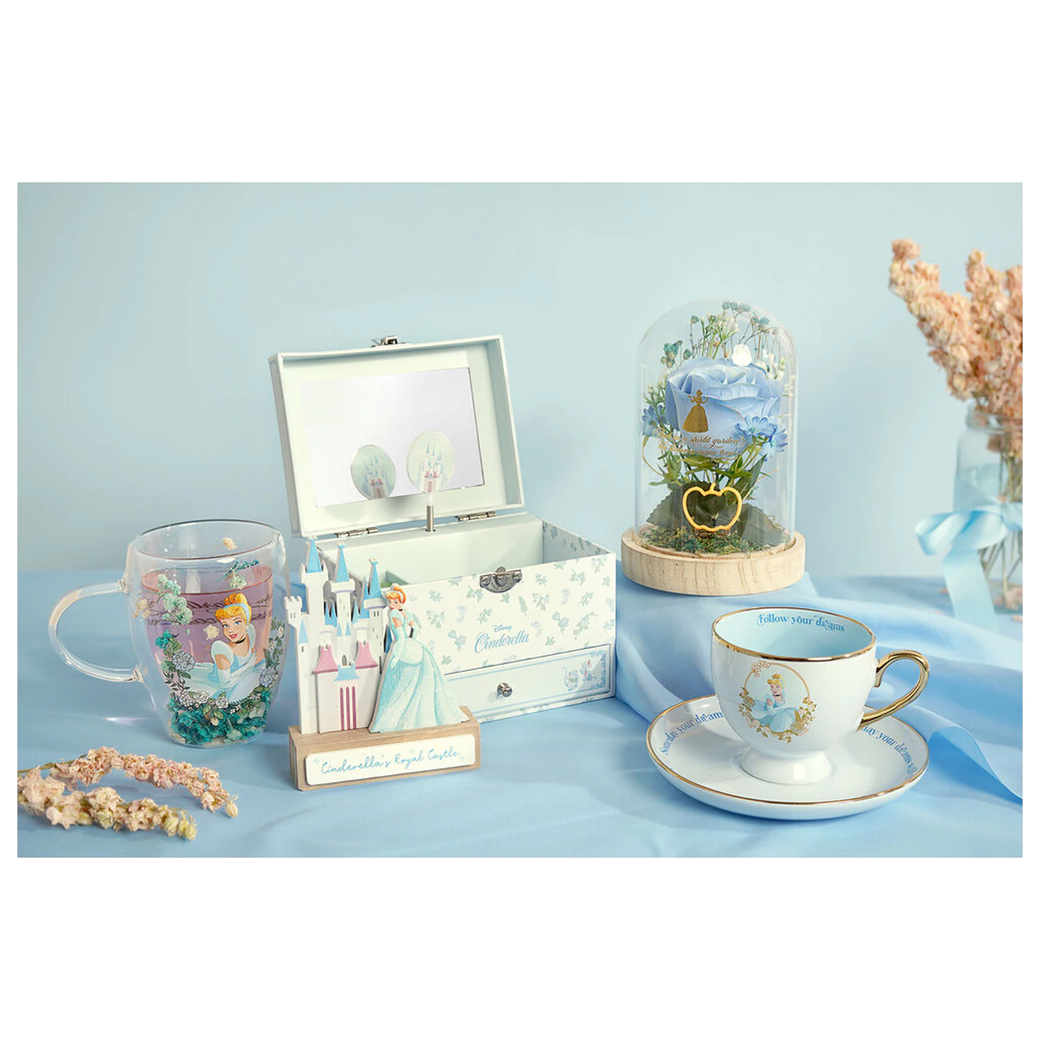 Disney Princess Cinderella Glas mit getrockneten Blumen 300 ml Produktfoto