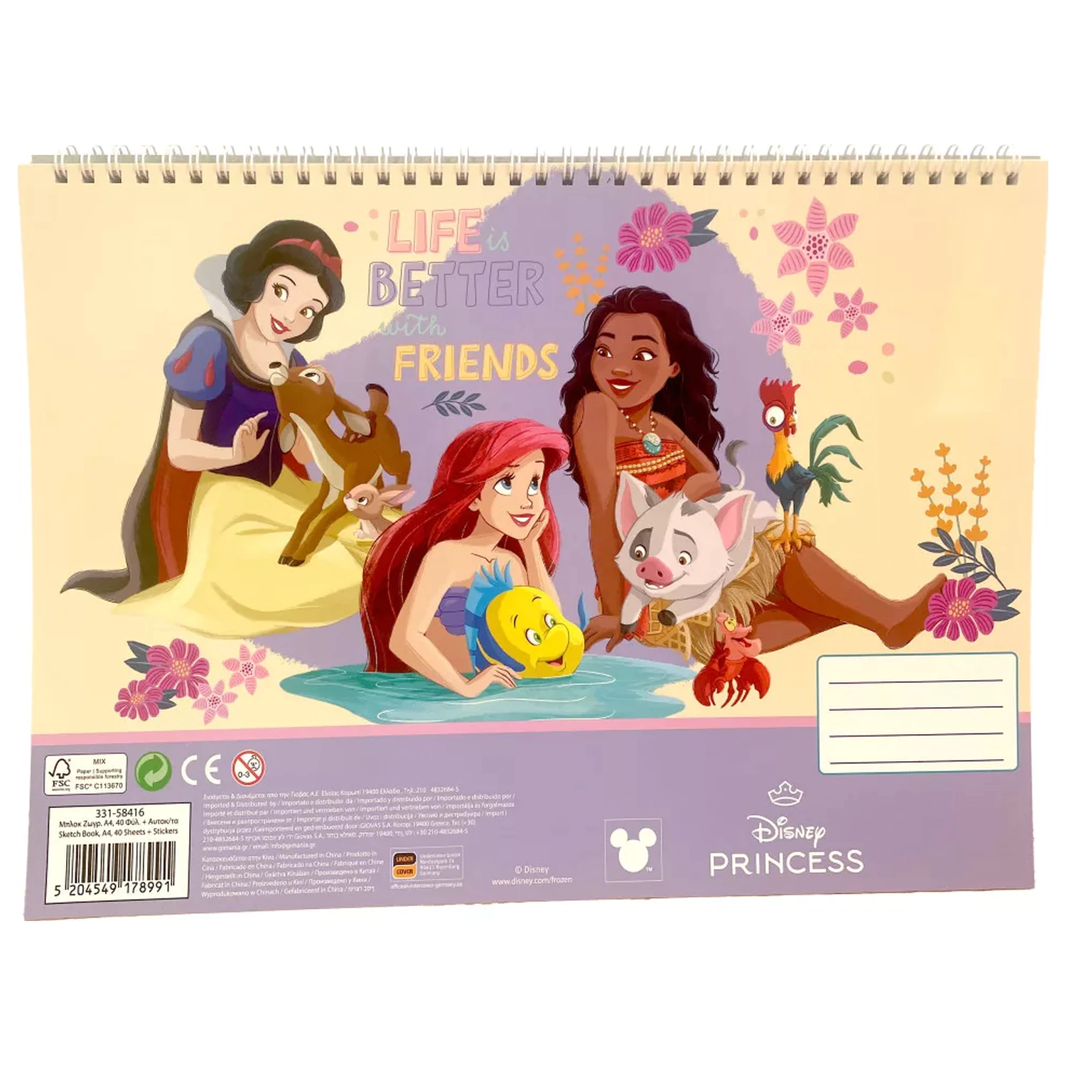 Disney Princesses Life A/4 Spiral-Skizzenblock, 40 Blatt mit Stickern Produktfoto